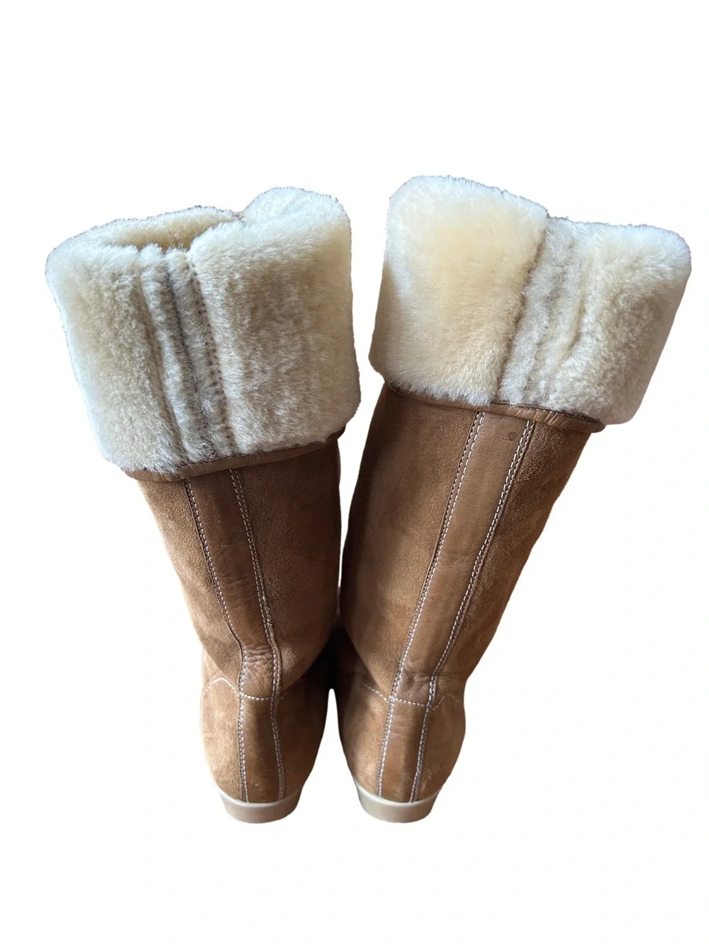 You By Crocs Lambswool Tall Winter Boots Tan Light Brown Suede Leather Size 10